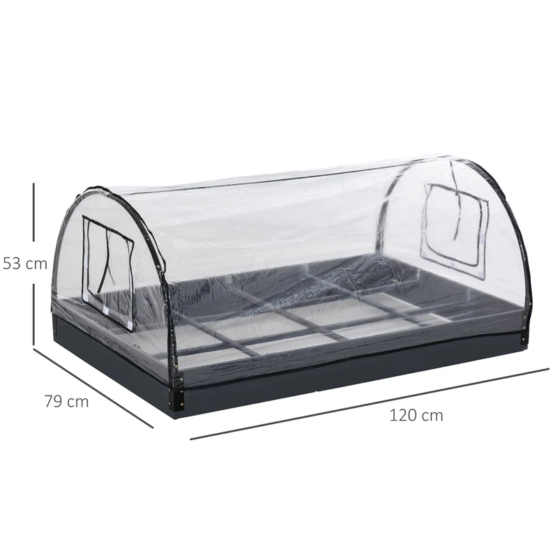 Outsunny Mini Invernadero Túnel de Jardín 2 en 1 Huerto Urbano con Cubierta de PVC y Ventanas Enrollables para Cultivo Flores Plantas Verduras 120x79x53 cm Transparente