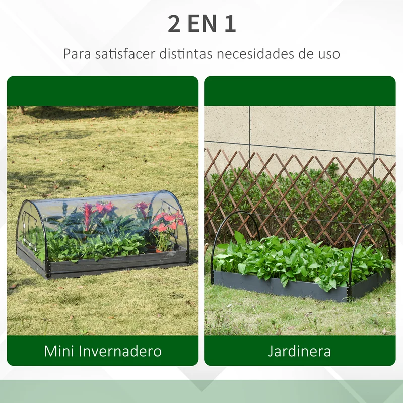 Outsunny Mini Invernadero Túnel de Jardín 2 en 1 Huerto Urbano con Cubierta de PVC y Ventanas Enrollables para Cultivo Flores Plantas Verduras 120x79x53 cm Transparente
