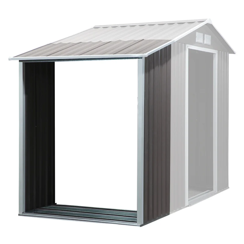 Outsunny Casetilla para Leña Acero Galvanizado para Jardín Exterior Almacenaje de Herramientas con Techo Inclinado 127x71x143/159 cm Gris