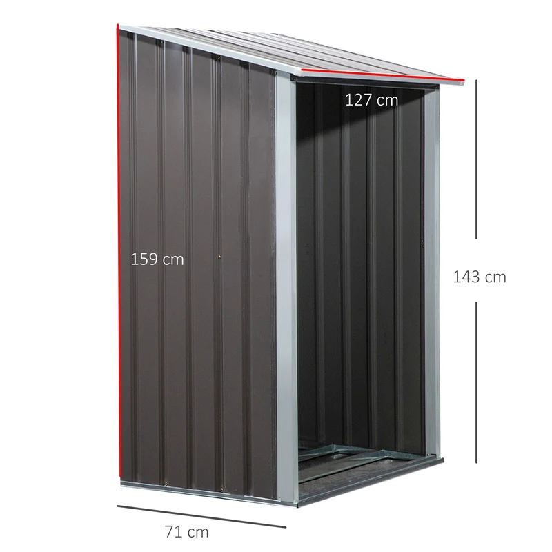 Outsunny Casetilla para Leña Acero Galvanizado para Jardín Exterior Almacenaje de Herramientas con Techo Inclinado 127x71x143/159 cm Gris