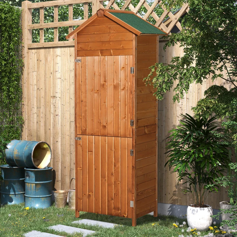 Outsunny Caseta Herramientas 190x79x49 cm Cobertizo Madera Maciza Gabinete Jardín Terraza