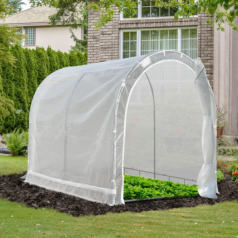 Outsunny Invernadero de Jardín 240x180x195 cm Caseta Tipo Túnel para Cultivo de Plantas Verduras con 2 Puertas Enrollables Acero Verde