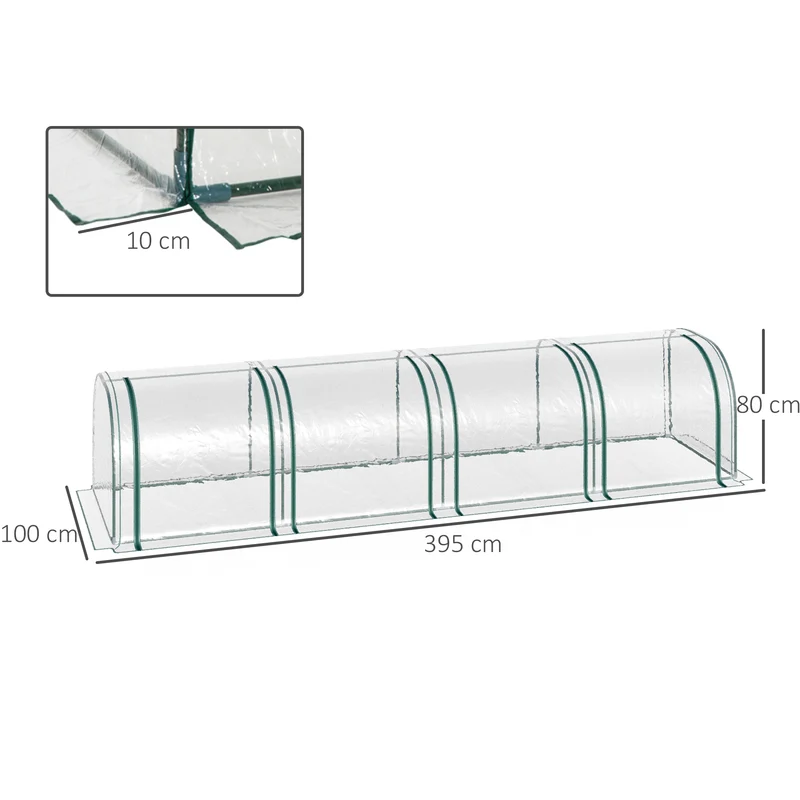 Outsunny Invernadero Caseta 400x100x80cm para Jardín Terraza Cultivo de Plantas Semilla Invernadero de Jardín Vivero Casero tipo Túnel Marco Acero y PVC