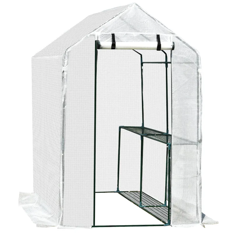 Outsunny Invernadero con Estantes para Flores Vivero Casero para Cultivo de Plantas con Puerta de Cremallera Malla de PE 186x120x190cm