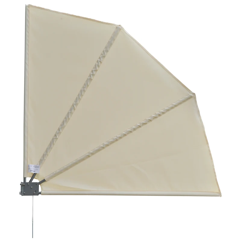 Outsunny Toldo Lateral Plegable de Balcón 120x120 cm en Forma de Abanico Aluminio con Soporte de Pared para Suelo Terraza Patio Beige
