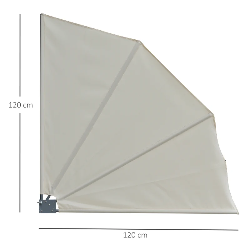 Outsunny Toldo Lateral Plegable de Balcón 120x120 cm en Forma de Abanico Aluminio con Soporte de Pared para Suelo Terraza Patio Beige