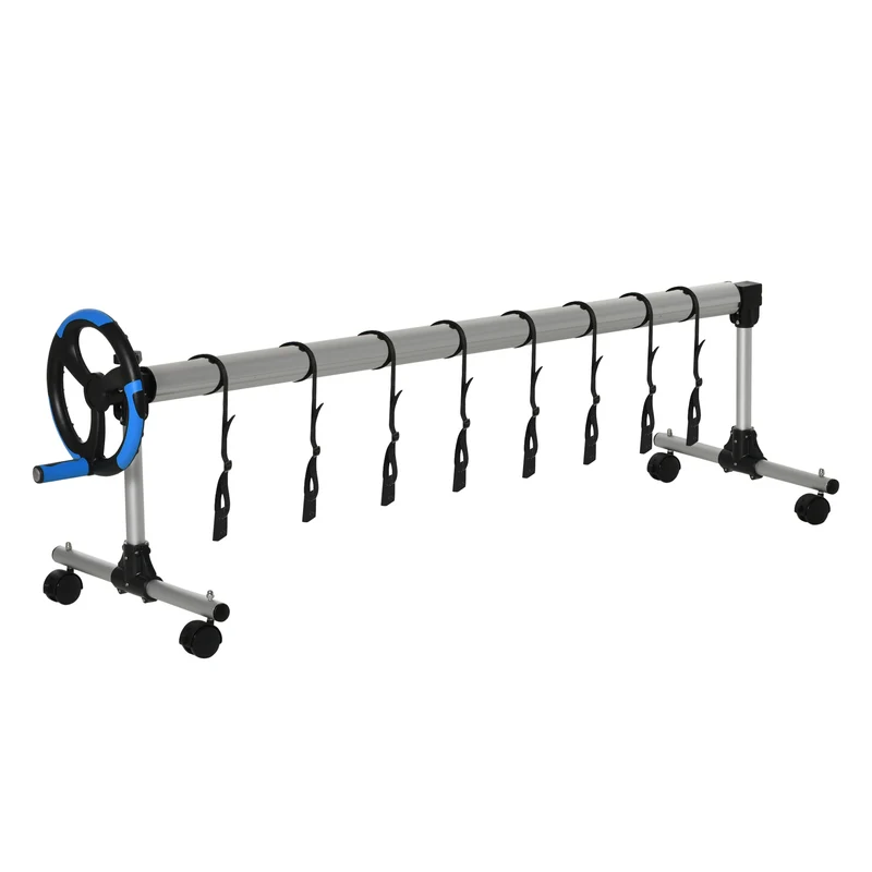 Outsunny Enrollador de Cubiertas para Piscinas con Tubo Telescópico Ajustable 2-6 m de Aluminio y 8 Correas de Fijación 4 Ruedas con Freno 600x58x62 cm Plata