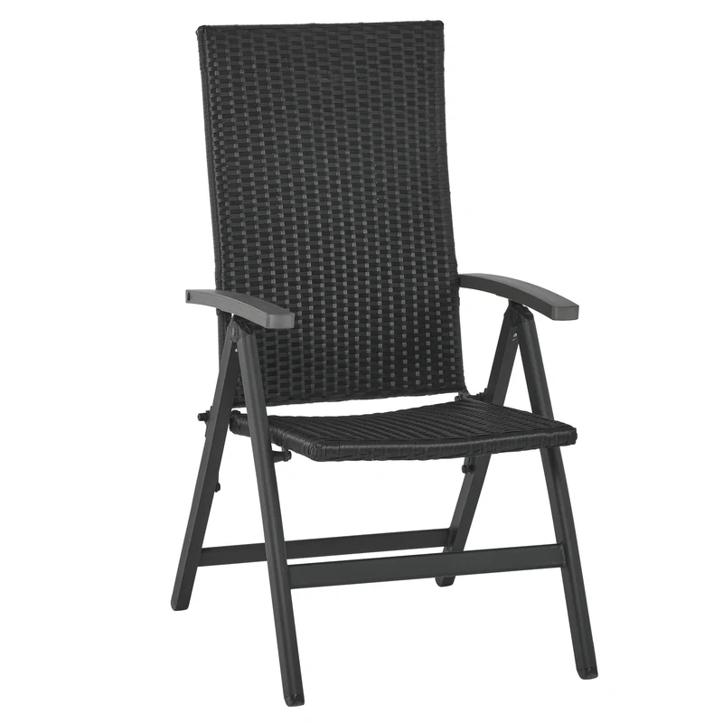 Outsunny Silla Plegable de Ratán con 5 Posiciones Silla Reclinable de Aluminio para Jardín Balcón Terraza Exterior Carga 160 kg 59x68x107 cm Negro