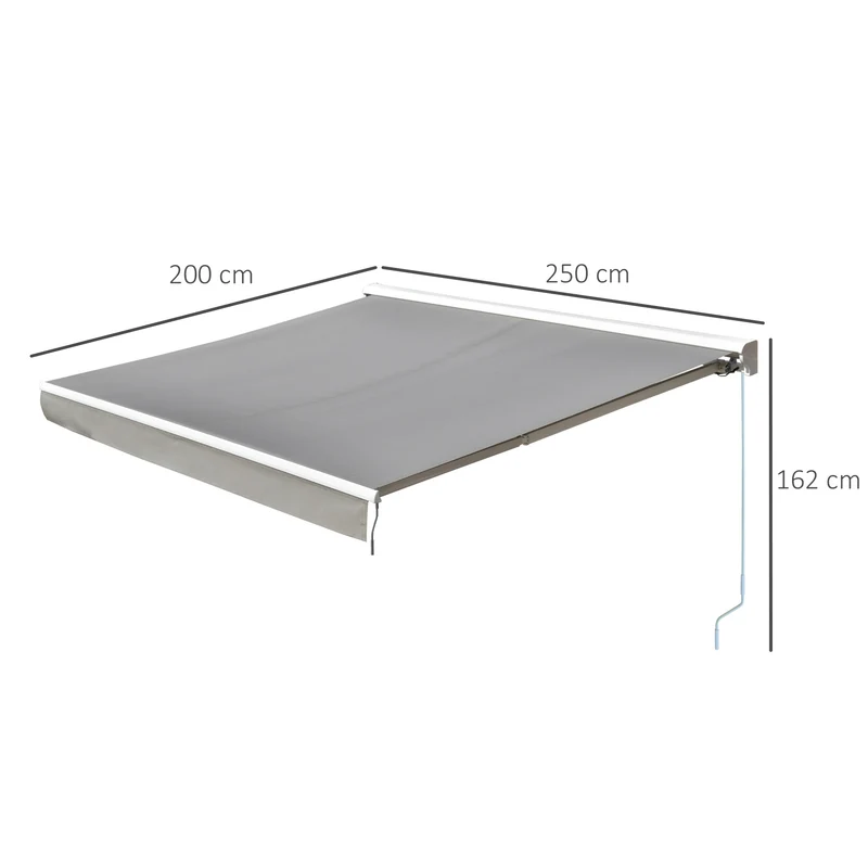 Outsunny Toldo Retráctil de Pared 250x200 cm Automática y Manual con Manivela y Mando a Distancia Luces LED Ajustable en Ángulo para Exterior Balcón Jardín Terraza Aluminio Gris