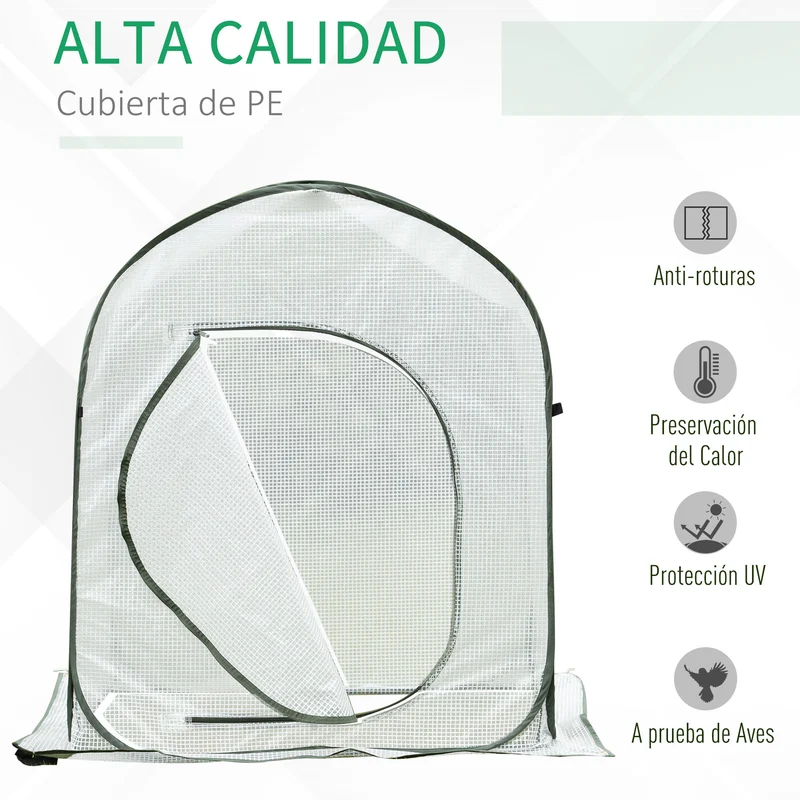 Outsunny Mini Invernadero 90x90x110 cm Portátil Autoinstalable Pop-up Compacto para Cultivo Plantas Verduras con Puerta y Bolsa de Transporte Blanco