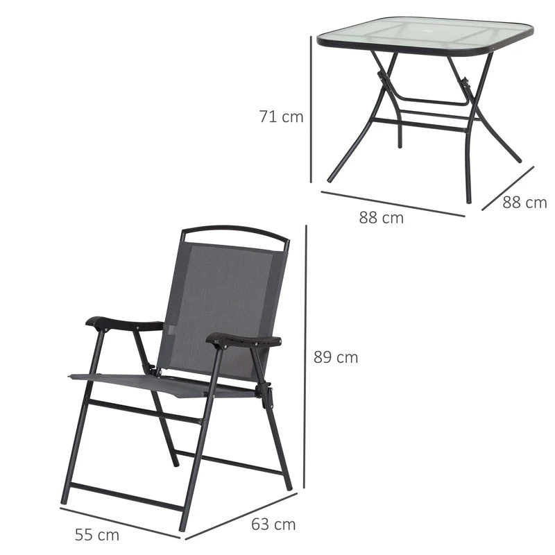 Outdoor Juego de Comedor de Jardín de 5 Piezas Sillas y Mesas Plegables Muebles Exteriores para Terraza con Orificio para Sombrillas