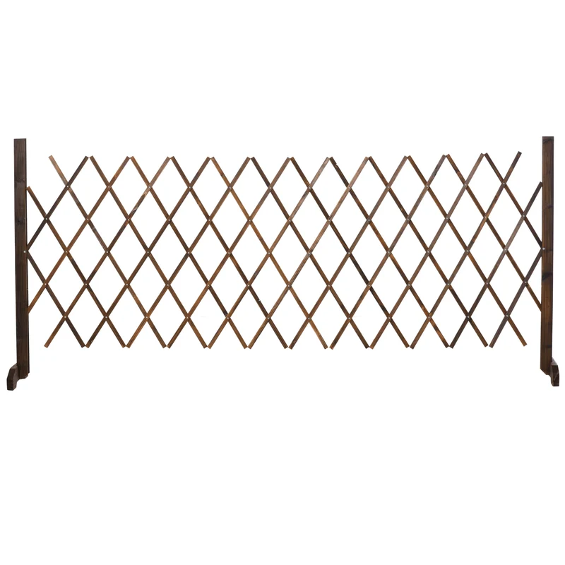 Outsunny Valla de Madera Extensible 37-225x30x106 cm Barrera de Seguridad para Perros Retráctil Multiusos para Decoración Césped Jardín Patio Marrón Carbonizado
