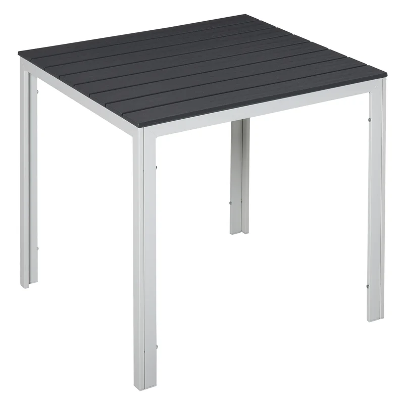 Outsunny Mesa de Jardín Cuadrada con Marco de Metal Mesa de Comedor para Exteriores Mesa Auxiliar Carga Máx. 50 kg 78x78x74 cm Blanco Gris Oscuro