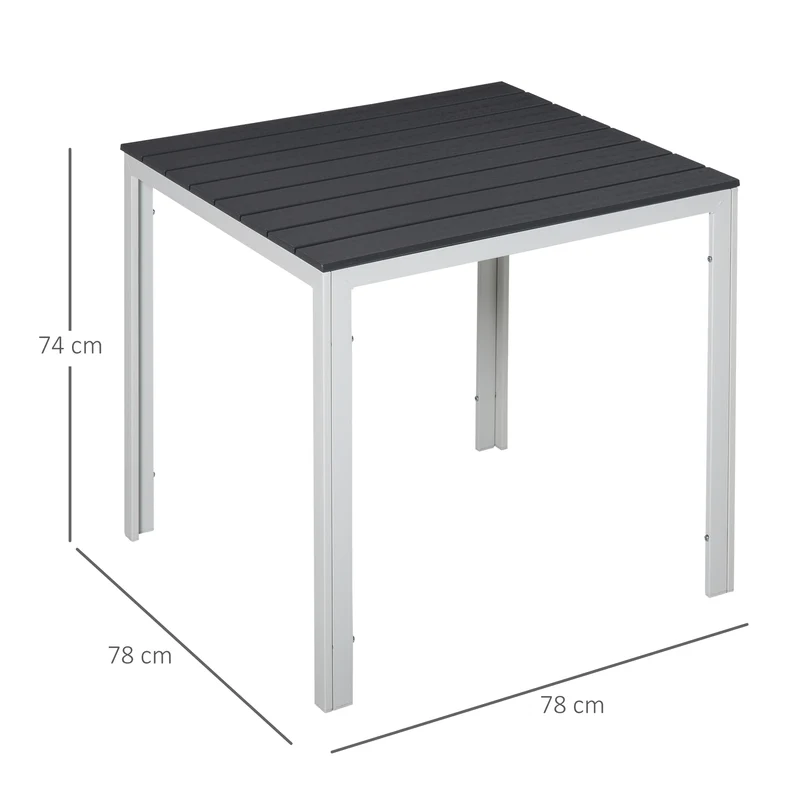 Outsunny Mesa de Jardín Cuadrada con Marco de Metal Mesa de Comedor para Exteriores Mesa Auxiliar Carga Máx. 50 kg 78x78x74 cm Blanco Gris Oscuro