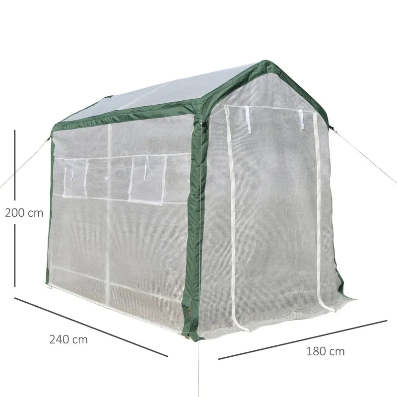 Outsunny Invernadero de Jardín 240x180x200 cm Túnel con 4 Ventanas y Puerta Enrollable para Cultivo de Plantas Flores Verduras Cubierta PE y Marco Acero Blanco
