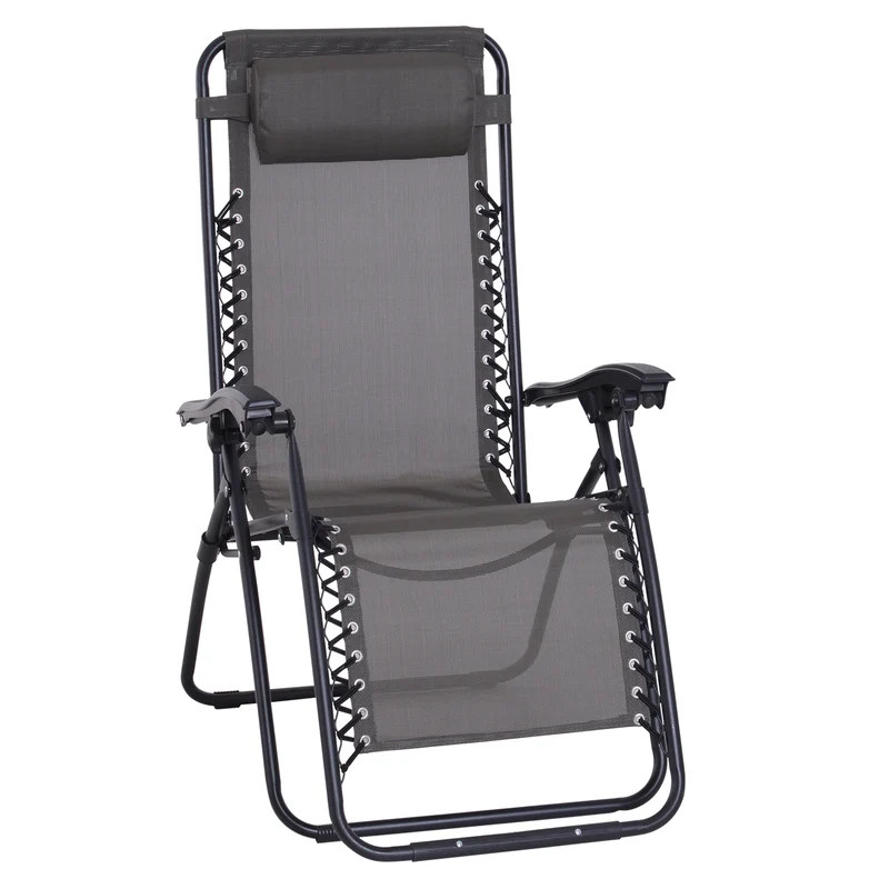 Outsunny Tumbona Plegable de Jardín Silla Gravedad Cero Sillón de Playa Relajante Texteline Marco Acero Carga 120kg 90x65x110 cm Gris