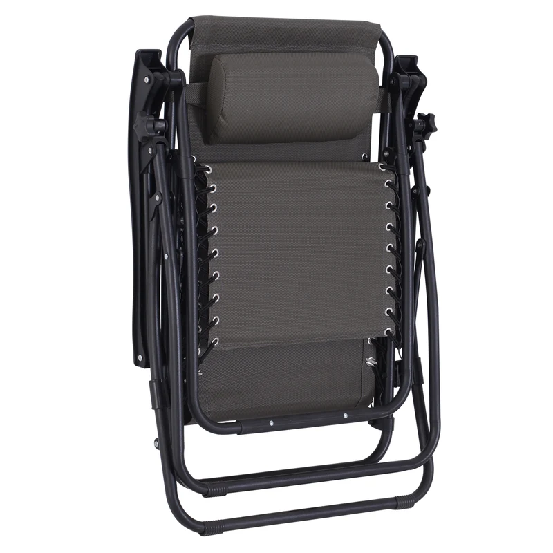 Outsunny Tumbona Plegable de Jardín Silla Gravedad Cero Sillón de Playa Relajante Texteline Marco Acero Carga 120kg 90x65x110 cm Gris