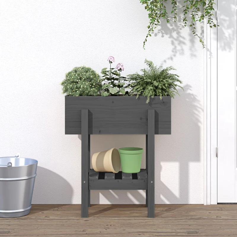 Jardinera Madera Maciza De Pino Gris 62x30x69 Cm