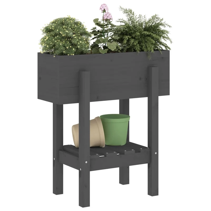 Jardinera Madera Maciza De Pino Gris 62x30x69 Cm