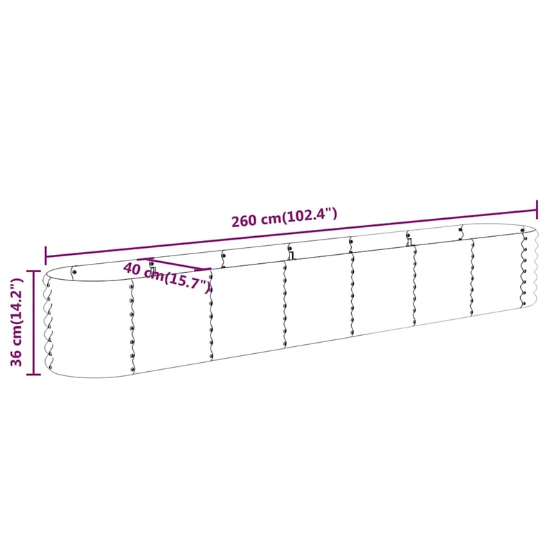 Jardinera Arriate Acero Galvanizado Verde 260x40x36 Cm