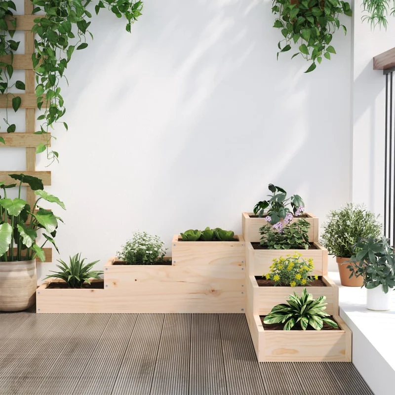 Jardinera De Jardín De 4 Niveles, 106 X 104,5 X 36 Cm, Madera Maciza De Pino