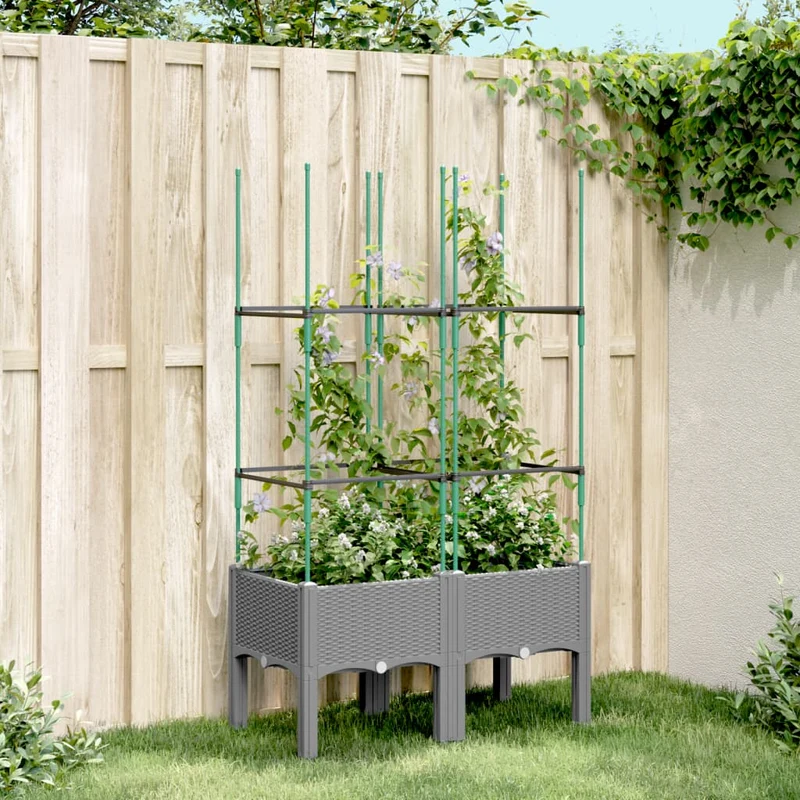 Jardinera Con Enrejado Pp Gris Claro 80x40x142,5 Cm