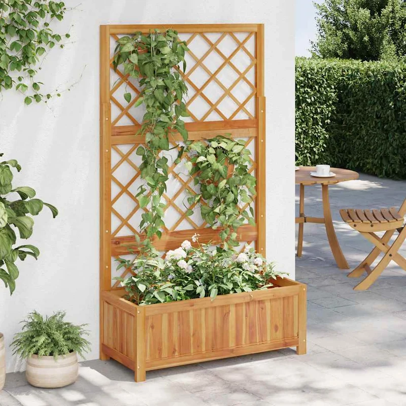 Arriate Con Enrejado Madera Maciza De Acacia 85x38x150 Cm
