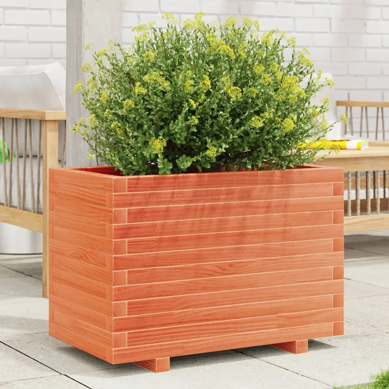 Jardinera Madera Maciza De Pino Marrón Cera 70x40x49,5 Cm