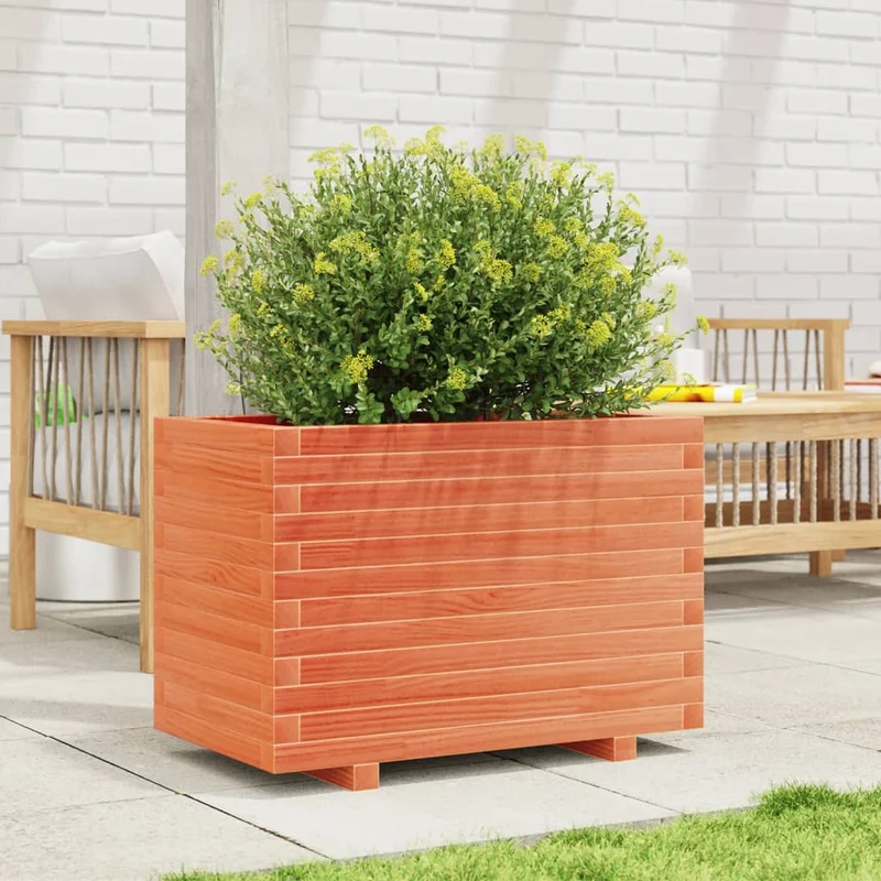 Jardinera Madera Maciza De Pino Marrón Cera 70x40x49,5 Cm
