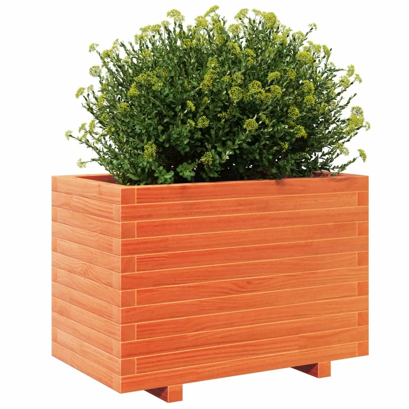 Jardinera Madera Maciza De Pino Marrón Cera 70x40x49,5 Cm
