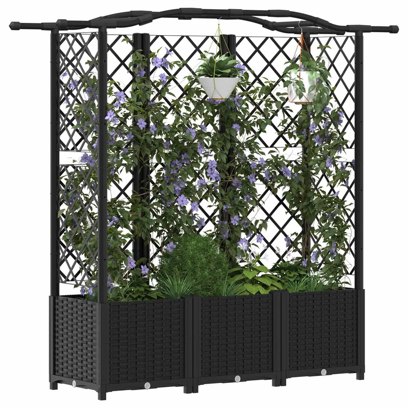 Cama Elevada Con Trellis Y Techo Negro 163 X 40 X 138 Cm Pp