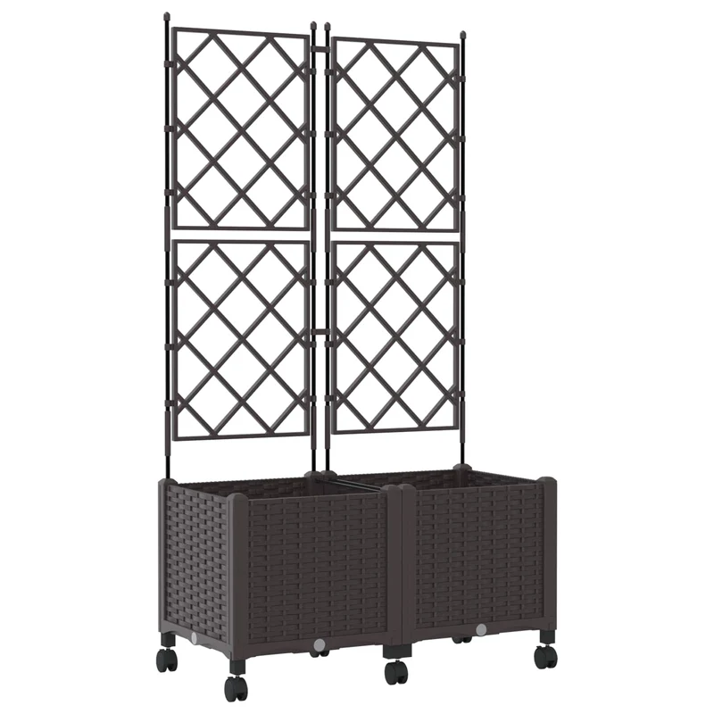 Jardinera Con Enrejado Y Ruedas 2 Uds. Marrón 80 X 40 X 149 Cm