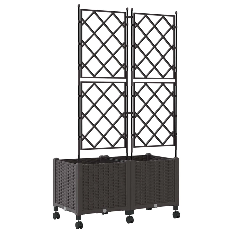 Jardinera Con Enrejado Y Ruedas 2 Uds. Marrón 80 X 40 X 149 Cm