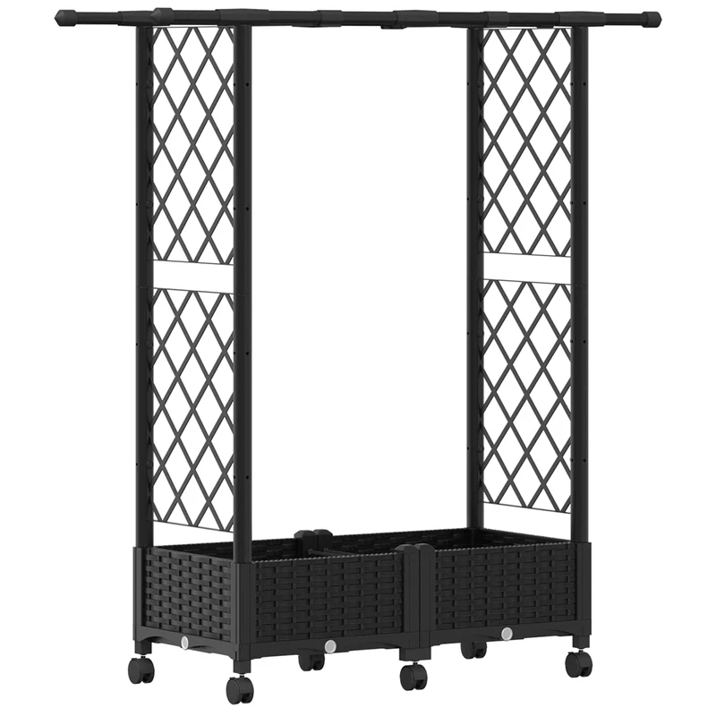 Cama Elevada Con Trellis Y Techo Negro 122,5 X 40 X 127 Cm Pp
