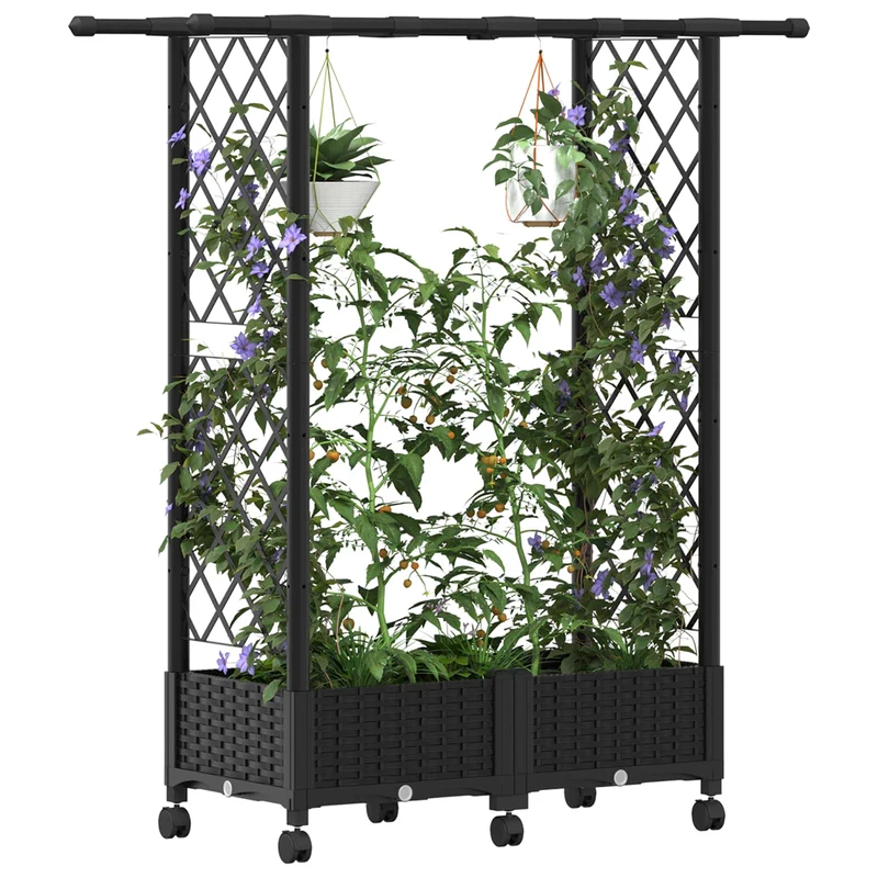 Cama Elevada Con Trellis Y Techo Negro 122,5 X 40 X 127 Cm Pp
