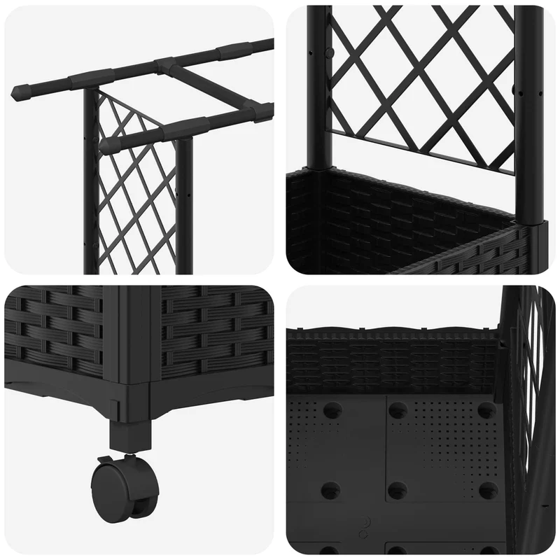 Cama Elevada Con Trellis Y Techo Negro 122,5 X 40 X 127 Cm Pp