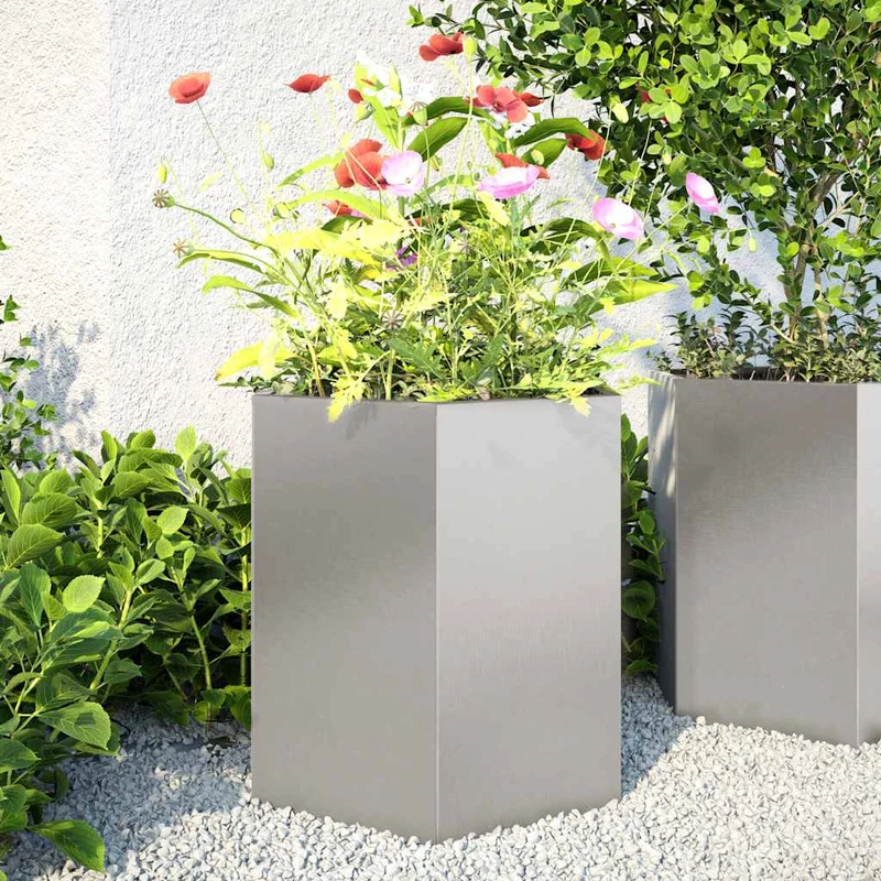 Jardineras Hexagonales 2 Uds Acero Inoxidable 46x40x45 Cm