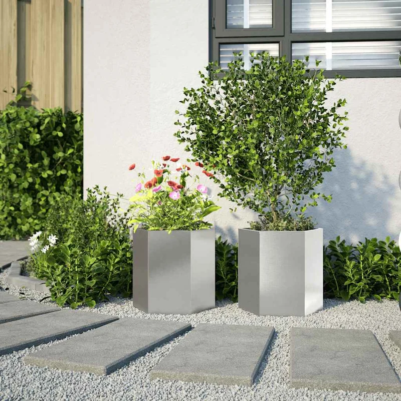 Jardineras Hexagonales 2 Uds Acero Inoxidable 46x40x45 Cm