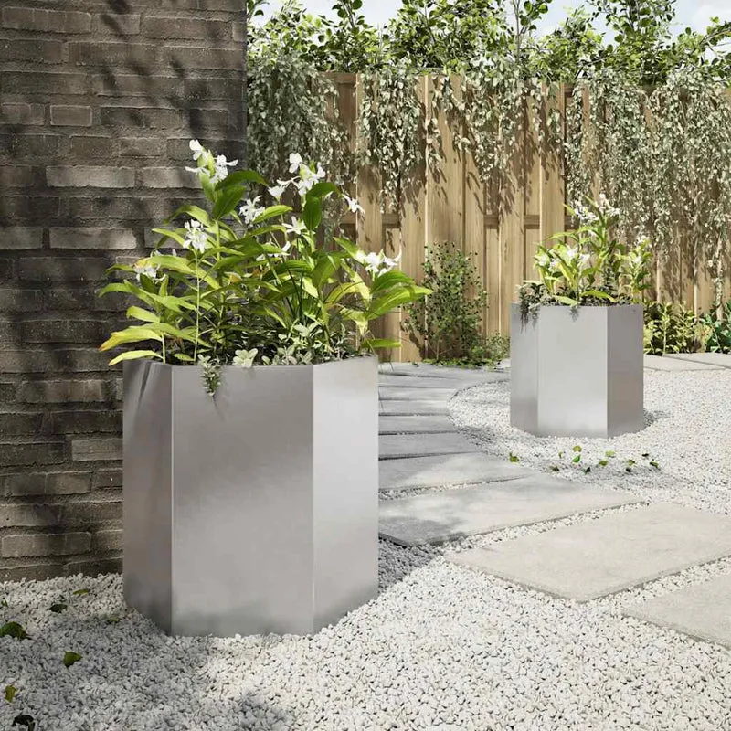Jardineras Hexagonales 2 Uds Acero Inoxidable 46x40x45 Cm