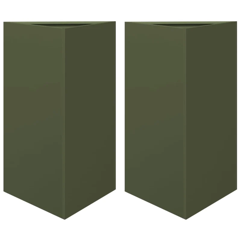 Jardineras Triangulares 2 Uds Acero Verde Oliva 50x43x75 Cm