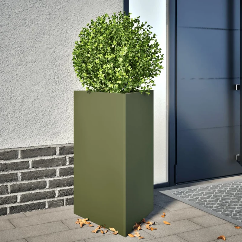 Jardineras Triangulares 2 Uds Acero Verde Oliva 50x43x75 Cm