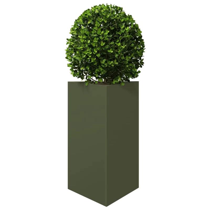Jardineras Triangulares 2 Uds Acero Verde Oliva 50x43x75 Cm