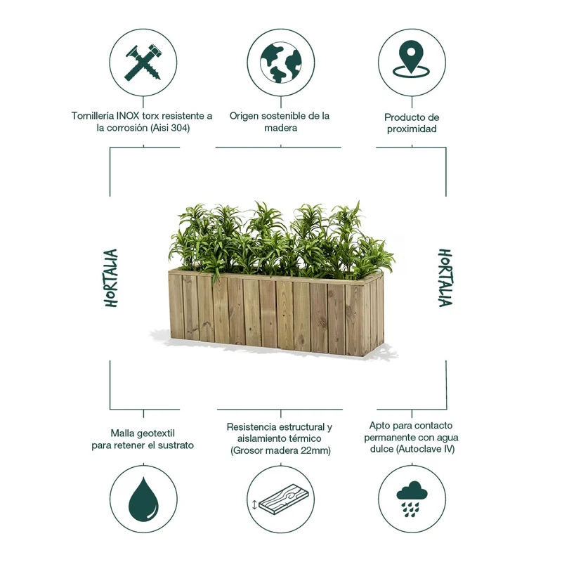 Jardinera De Madera Para Exterior 120x34x40 Cm Atrium Hortalia