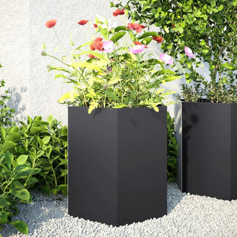 Jardinera Hexagonal Acero Negra 46x40x45 Cm