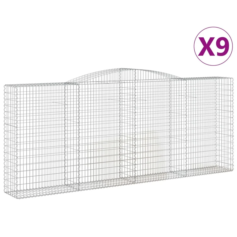 Cestas De Gaviones 9 Uds Forma De Arco Hierro 400x50x160/180 Cm