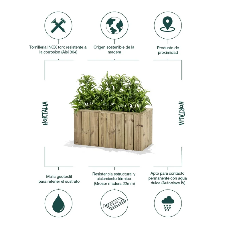 Jardinera De Madera Para Exterior 80x34x40 Cm Atrium Hortalia