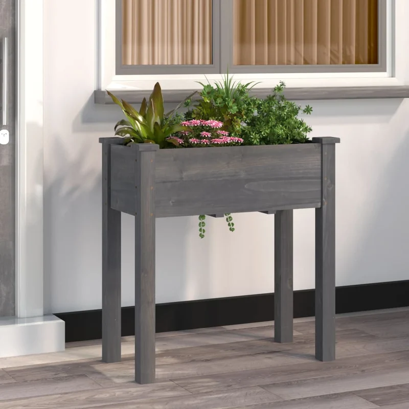 Jardinera Con Forro Interior Madera Abeto Gris 71x37x76 Cm
