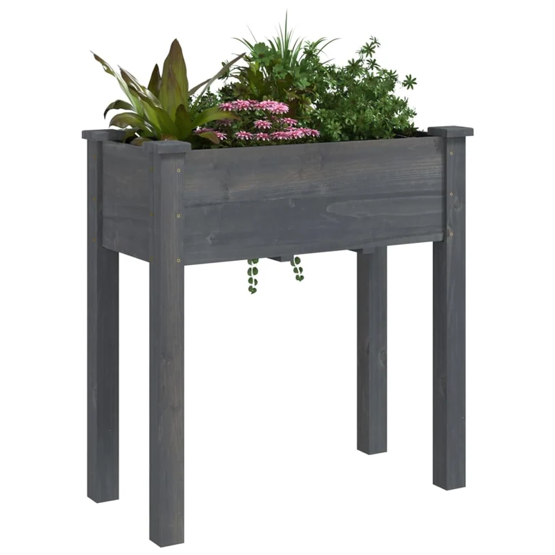 Jardinera Con Forro Interior Madera Abeto Gris 71x37x76 Cm