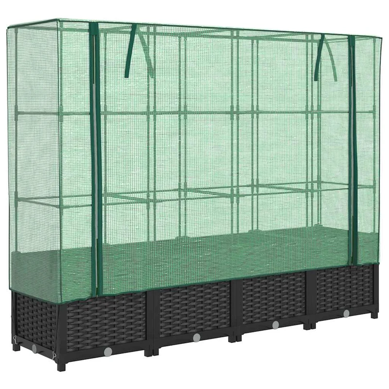 Jardinera Elevada Con Cubierta De Invernadero Aspecto Ratán 160x40x138 Cm