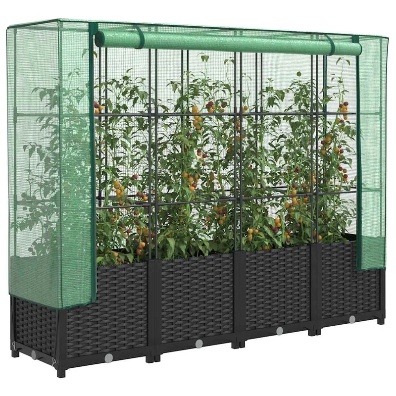 Jardinera Elevada Con Cubierta De Invernadero Aspecto Ratán 160x40x138 Cm